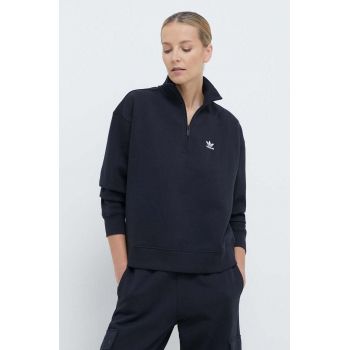 adidas Originals bluză Essentials Halfzip Sweatshirt femei, culoarea negru, uni, IU2711