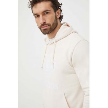 adidas Originals hanorac de bumbac Adicolor Classics Trefoil bărbați, culoarea bej, cu glugă, cu imprimeu, IM9408 ieftin