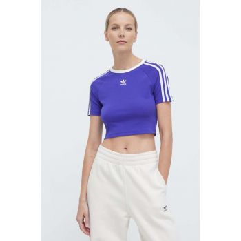 adidas Originals tricou 3-Stripes Baby Tee femei, culoarea violet, IP0661