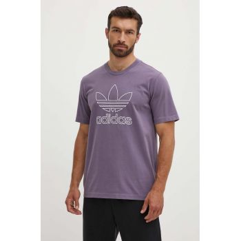 adidas Originals tricou din bumbac Trefoil Tee bărbați, culoarea violet, cu imprimeu, IR7992 ieftin