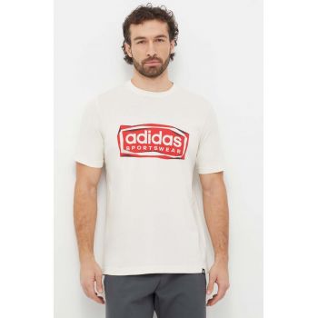 adidas tricou din bumbac bărbați, culoarea bej, cu imprimeu IS2880 ieftin