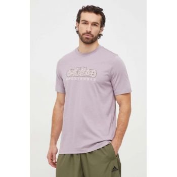 adidas tricou din bumbac bărbați, culoarea violet, cu imprimeu IM8315 ieftin