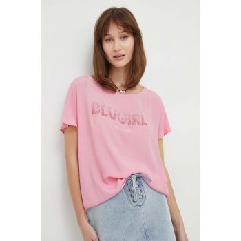 Blugirl Blumarine bluza din amestec de matase culoarea roz, cu imprimeu