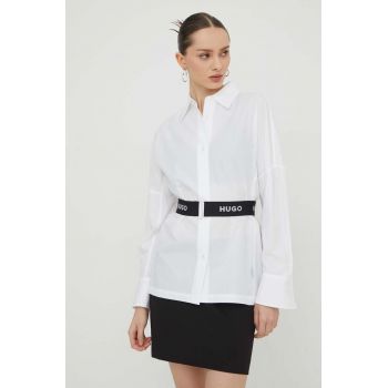 HUGO cămașă femei, culoarea alb, cu guler clasic, relaxed 50506904