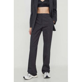 HUGO pantaloni femei, culoarea gri, drept, high waist 50509164