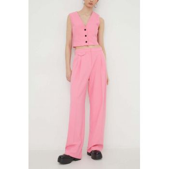HUGO pantaloni femei, culoarea roz, drept, high waist