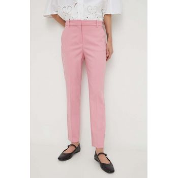 Liviana Conti pantaloni din amestec de in culoarea roz, fason tigareta, high waist