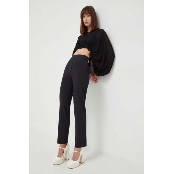 MSGM pantaloni de lana culoarea negru, drept, high waist