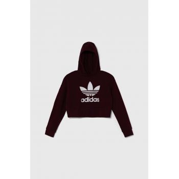 adidas Originals bluza copii culoarea bordo, cu glugă, cu imprimeu la reducere