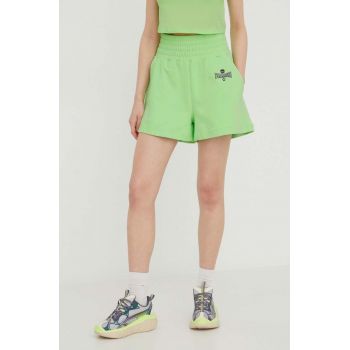 Chiara Ferragni pantaloni scurti din bumbac culoarea verde, neted, high waist
