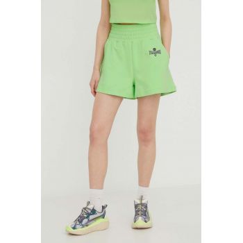 Chiara Ferragni pantaloni scurti din bumbac culoarea verde, neted, high waist la reducere