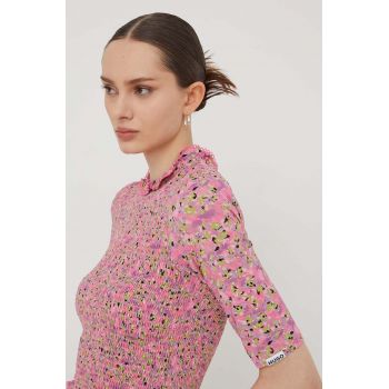 HUGO bluză femei, culoarea roz, cu model 50508655