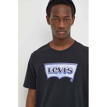 Levi's tricou din bumbac barbati, culoarea negru, cu imprimeu