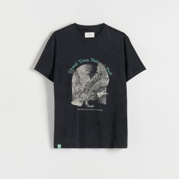 Reserved - Tricou cu croială regular și imprimeu - Negru