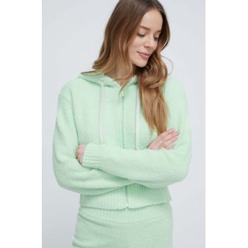 UGG bluza femei, culoarea verde, cu glugă, neted