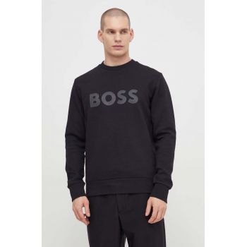 Boss Green bluza barbati, culoarea negru, cu imprimeu