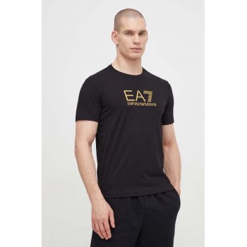 EA7 Emporio Armani tricou din bumbac barbati, culoarea negru, cu imprimeu de firma original