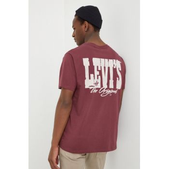 Levi's tricou din bumbac barbati, culoarea bordo, cu imprimeu ieftin