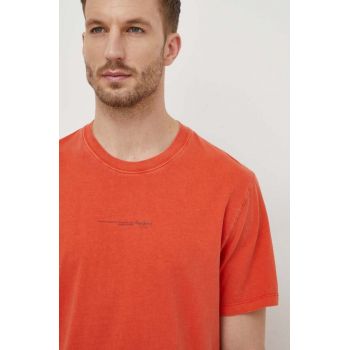 Pepe Jeans tricou din bumbac Dave Tee barbati, culoarea portocaliu, cu imprimeu