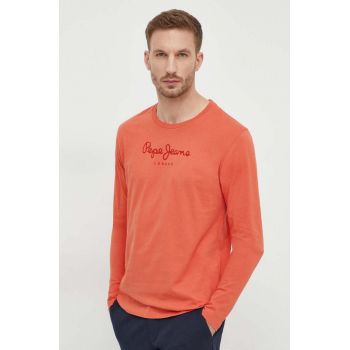 Pepe Jeans tricou din bumbac Eggo barbati, culoarea portocaliu, cu imprimeu de firma original