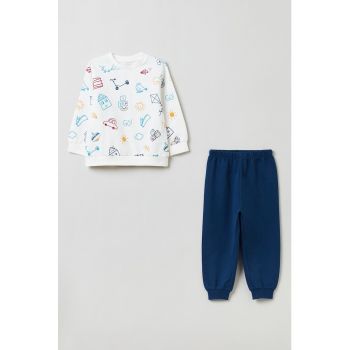 Pijama de bumbac cu imprimeu cu desene