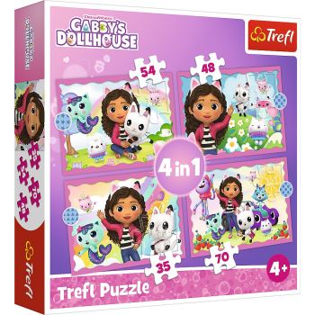 Puzzle Trefl 4 in 1 - Gabby s Dollhouse: Aventurile lui Gabby