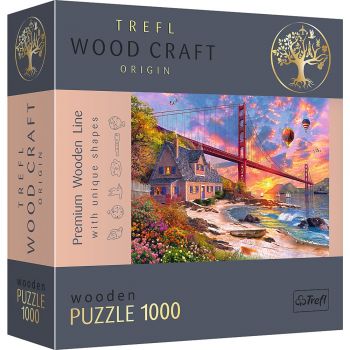 Puzzle Trefl din Lemn 1000 Piese - Apus la Golden Gate la reducere