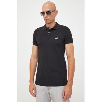 United Colors of Benetton polo de bumbac culoarea negru, neted