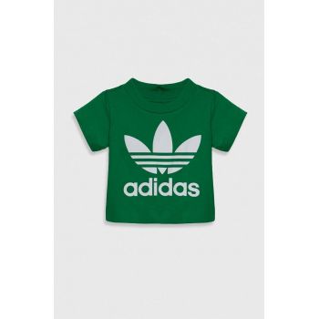 adidas Originals tricou de bumbac pentru copii TREFOIL TEE culoarea verde, cu imprimeu