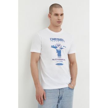 Diesel tricou din bumbac bărbați, culoarea alb, cu imprimeu A12497.0GRAI de firma original