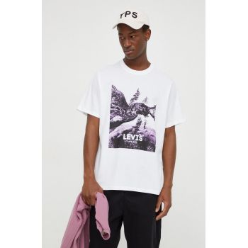 Levi's tricou din bumbac barbati, culoarea bej, cu imprimeu
