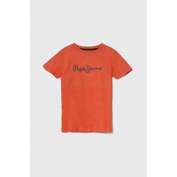 Pepe Jeans tricou de bumbac pentru copii PJL BJ culoarea portocaliu, cu imprimeu ieftin