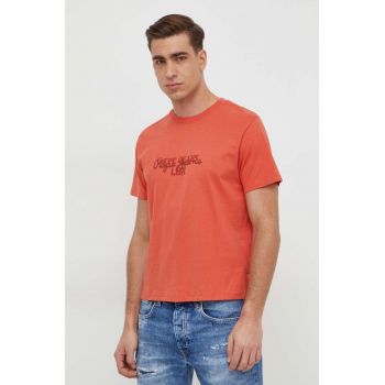 Pepe Jeans tricou din bumbac Chris barbati, culoarea portocaliu, cu imprimeu ieftin