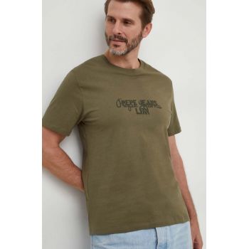 Pepe Jeans tricou din bumbac Chris barbati, culoarea verde, cu imprimeu ieftin