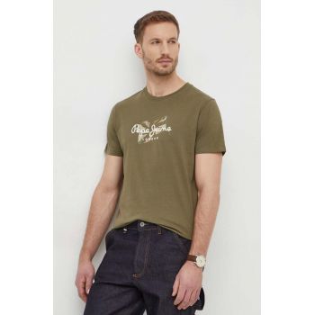 Pepe Jeans tricou din bumbac Count barbati, culoarea verde, cu imprimeu ieftin