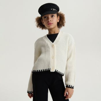 Reserved - Cardigan tricotat cu model decorativ - Ivory