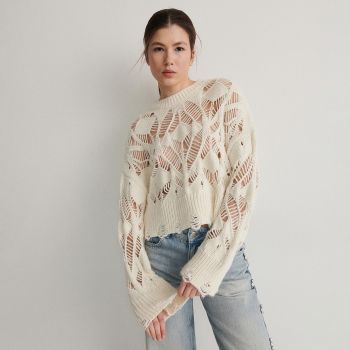 Reserved - Pulover ajurat - Ivory