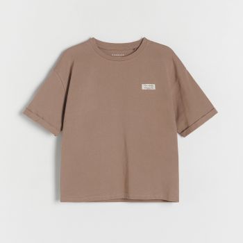 Reserved - T-shirt oversize cu embleme - Maro