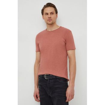 Sisley tricou din bumbac barbati, culoarea roz, neted, 3WF0S101K