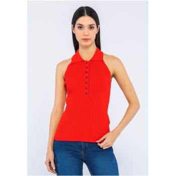 Top polo din tricot - cu striatii