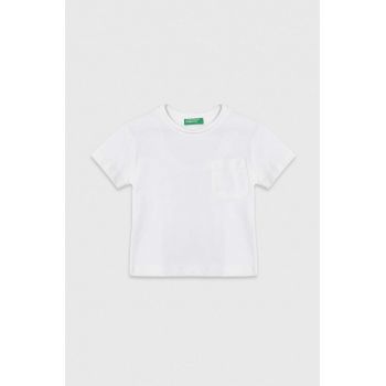 United Colors of Benetton tricou de bumbac pentru copii culoarea alb, neted