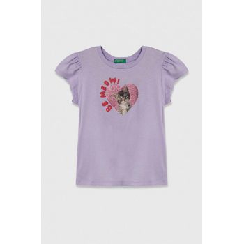 United Colors of Benetton tricou de bumbac pentru copii culoarea violet ieftin