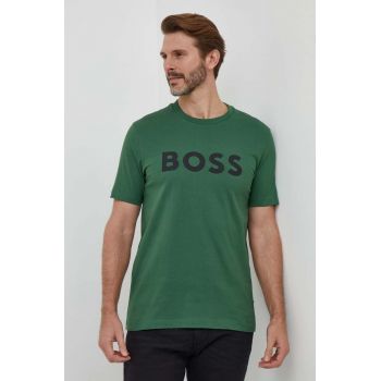 BOSS tricou din bumbac culoarea verde, cu imprimeu