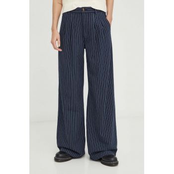 Levi's pantaloni PLEATED WIDELEG femei, culoarea albastru marin, lat, high waist