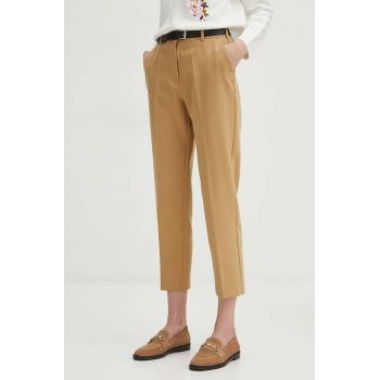 Medicine pantaloni femei, culoarea bej, fason chinos, high waist