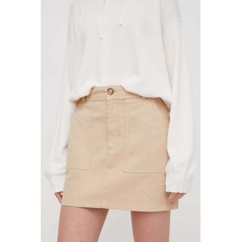 Pepe Jeans fusta culoarea bej, mini, evazati