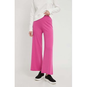 United Colors of Benetton pantaloni de trening cu amestec de lână culoarea roz, neted