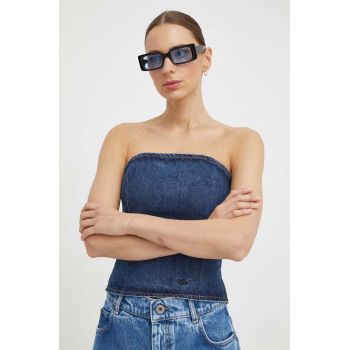 Won Hundred top din denim culoarea albastru marin, neted