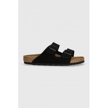 Birkenstock papuci din piele Arizona bărbați, culoarea negru, 1027152