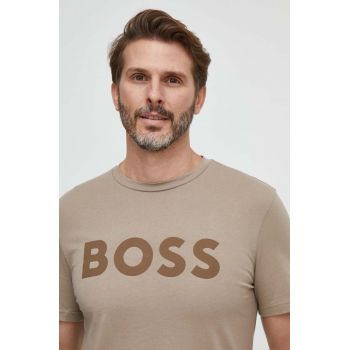 BOSS tricou din bumbac CASUAL bărbați, culoarea maro, cu imprimeu 50481923 de firma original
